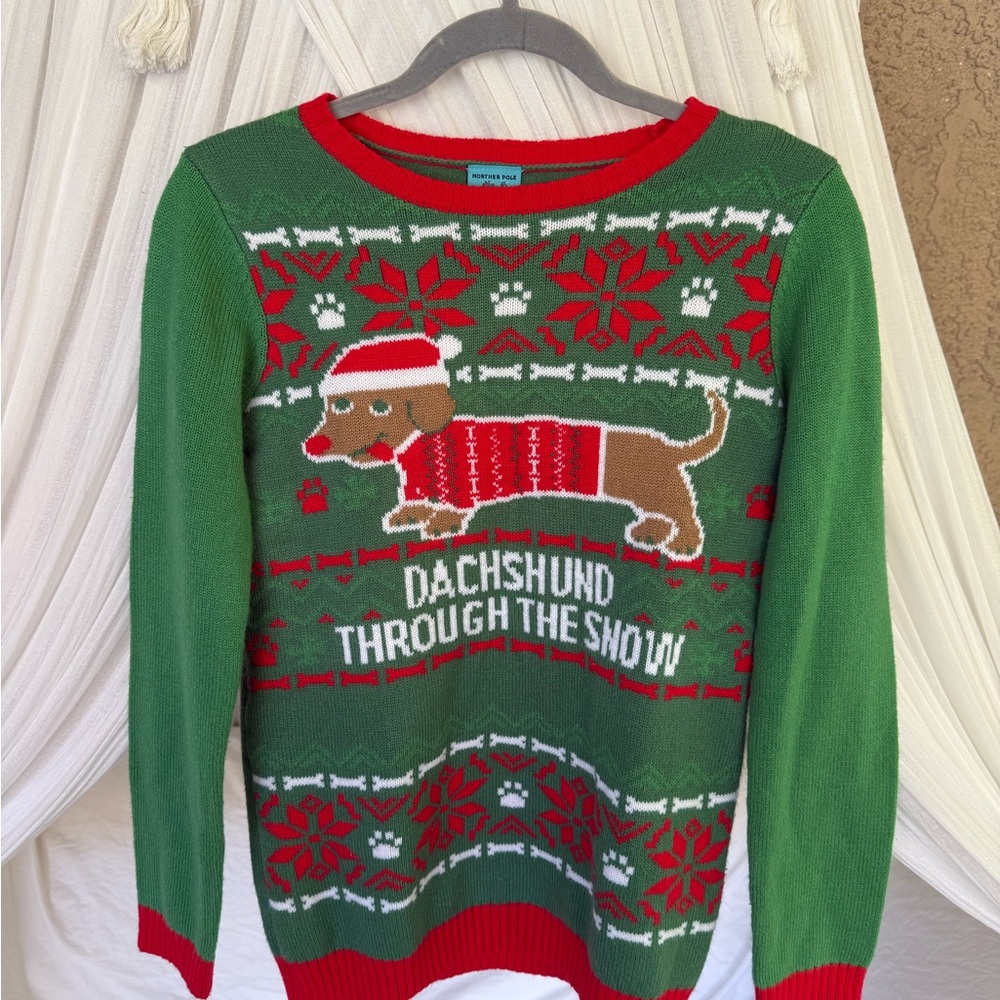 Festive Green and Red Dachshund Sweater